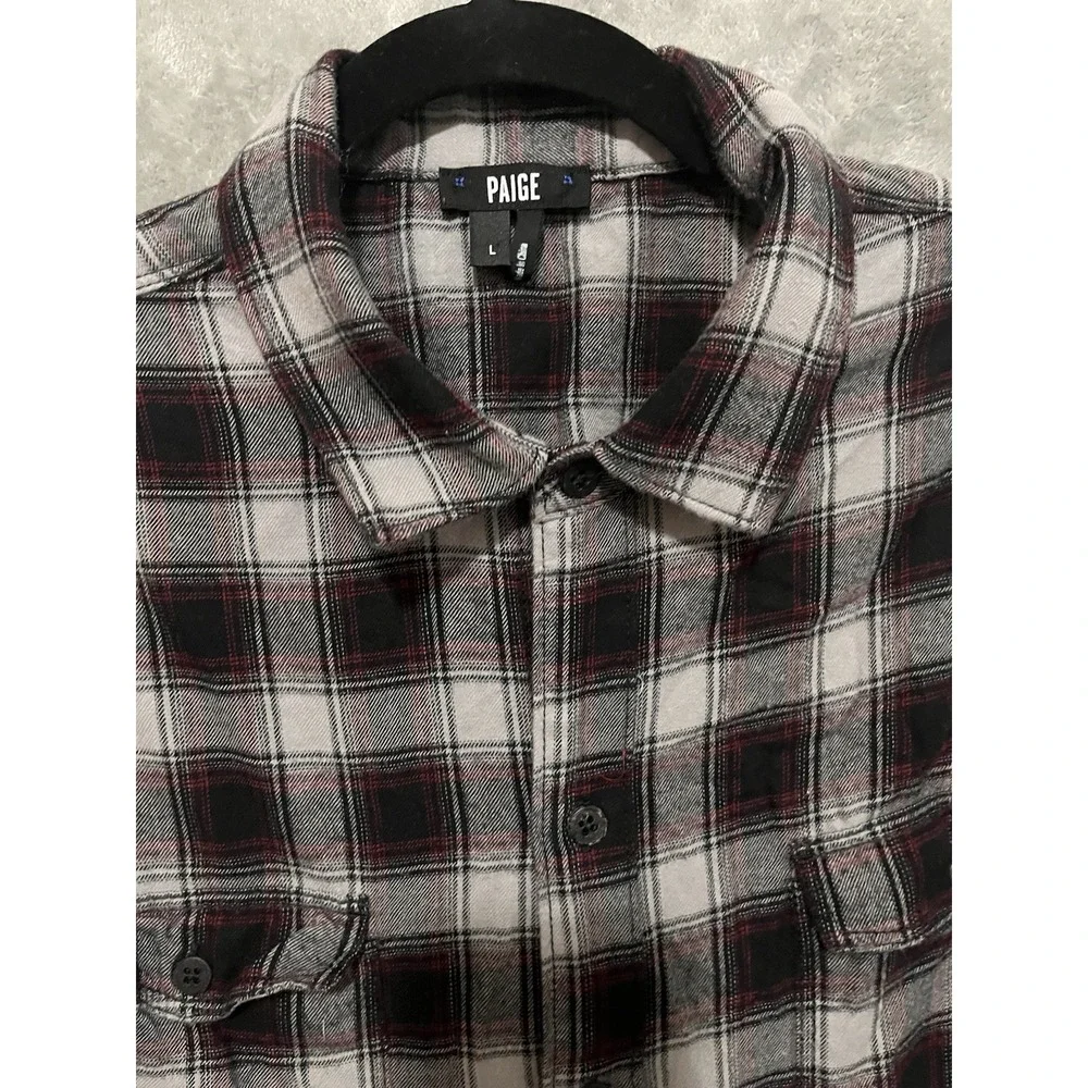Paige Mens Everett Button Down Shirt Large Plaid Rayon Cotton Soft Flannel - Picture 4 of 8